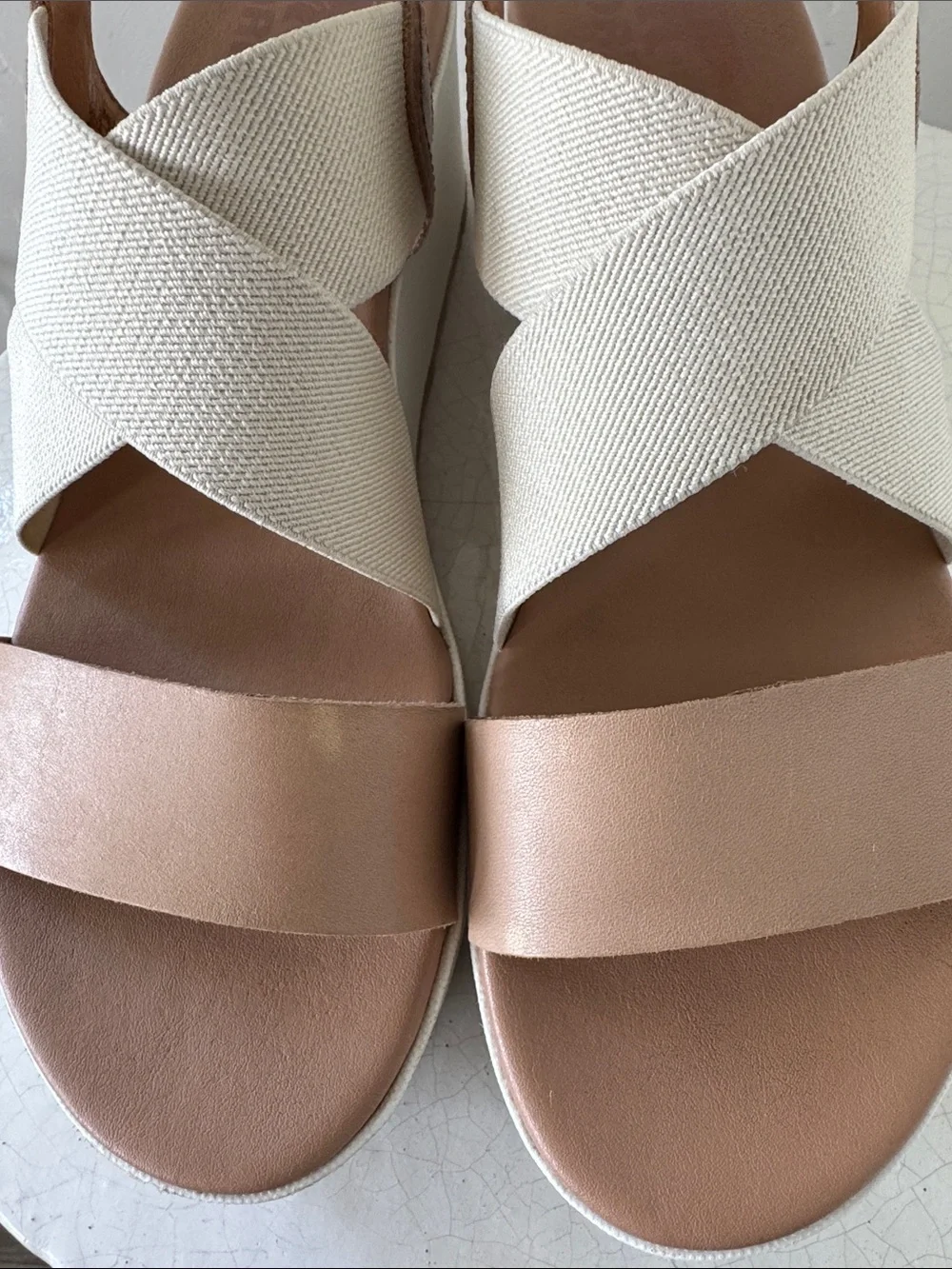 Sorel CAMERON Platform Slingback Honest Beige/Chalk Color Leather Textile Size 9